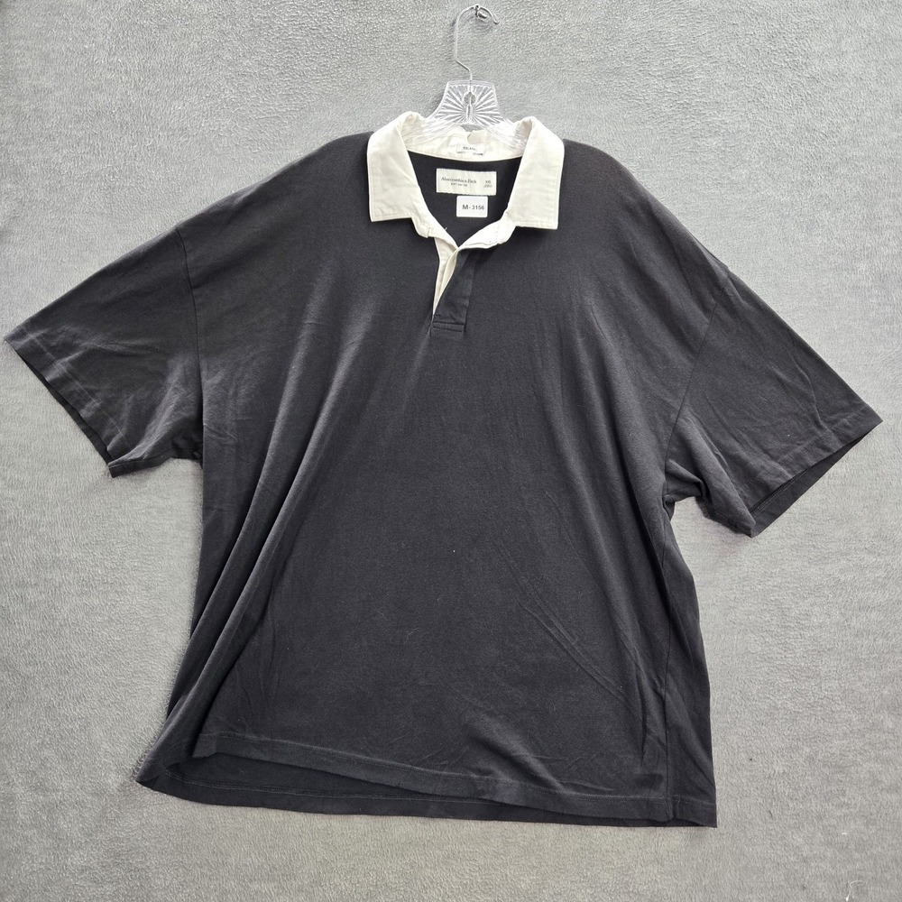 Abercrombie & Fitch Men Polo 2XL Black Button Short Sleeve Cotton‎ NWT